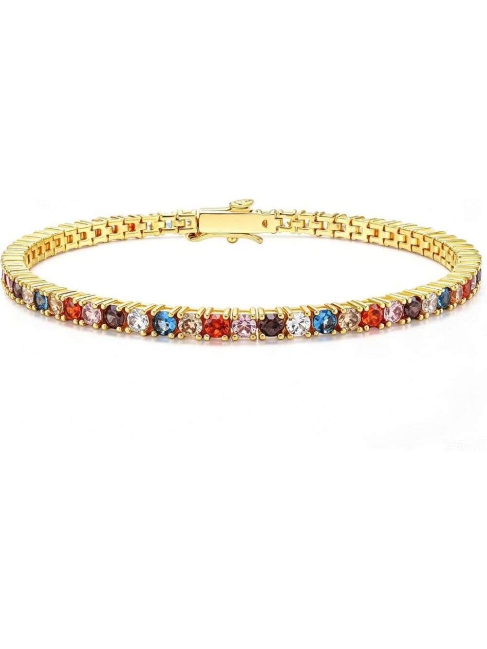 Vibrant Multi-Colored CZ Tennis Bracelet for Women, 14K Gold Plated, Bohemian